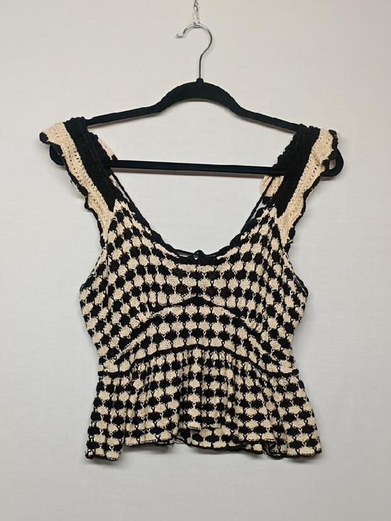saltwater LUXE Tops - saltwater LUXE Black & Cream Crochet Peplum Crop Top